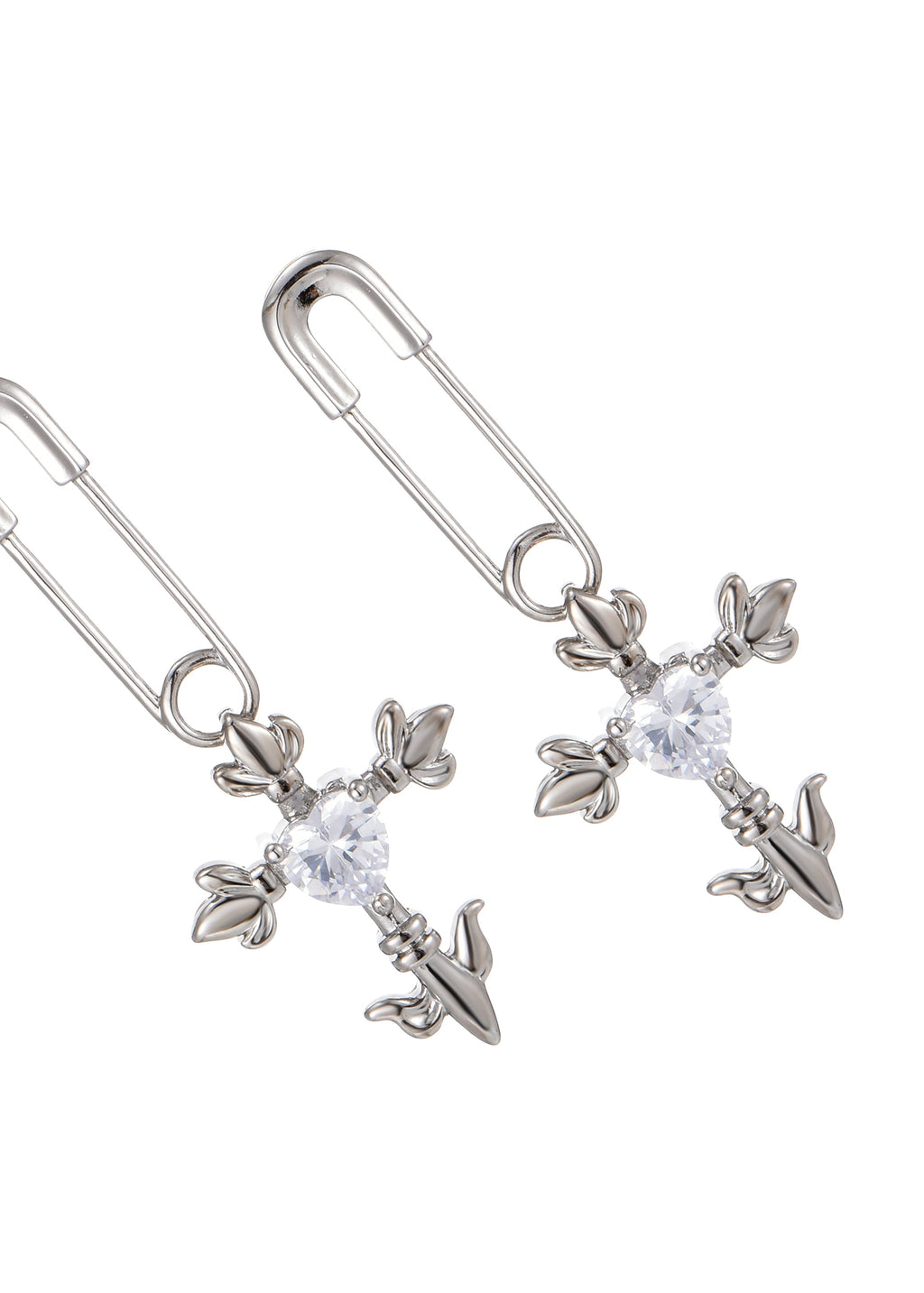 Fantasy Love Kreuz Herz Silber Ohrringe