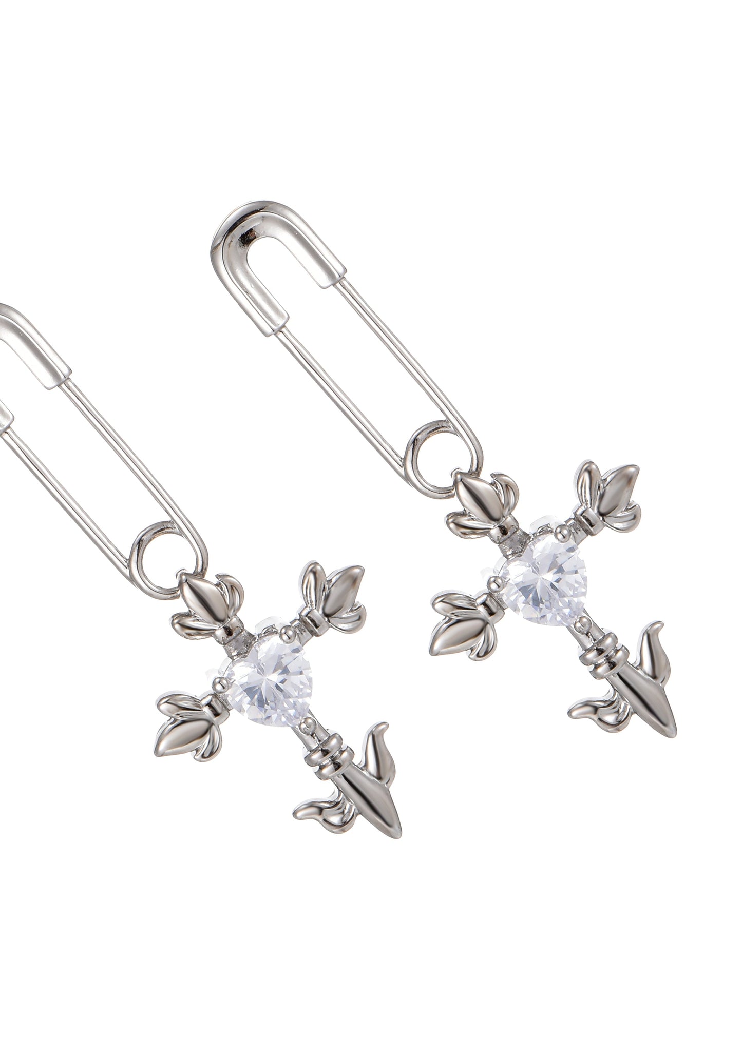 Fantasy Love Kreuz Herz Silber Ohrringe