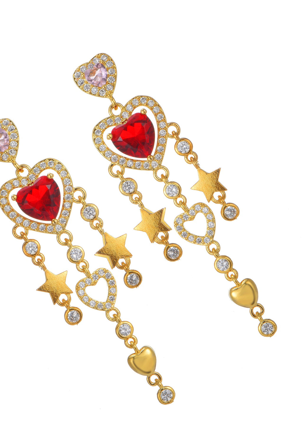 Amanne Goldene Ohrringe mit roten Herzen und Sternen
