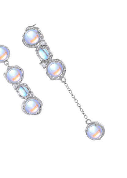 Orecchini asimmetrici in argento con pietra di luna Vichy