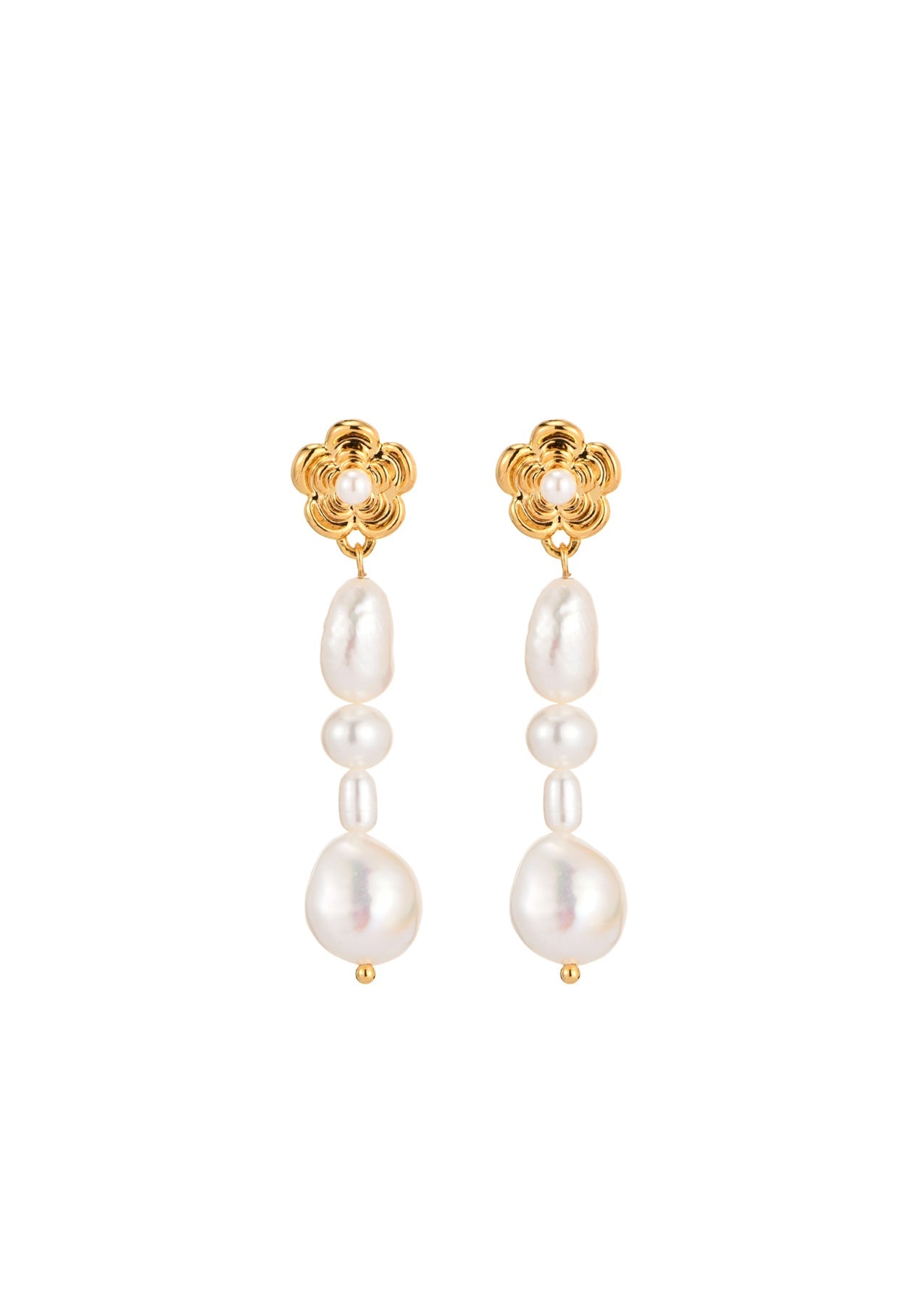 Fiona Flower Blooming Pearl Goldene Ohrringe