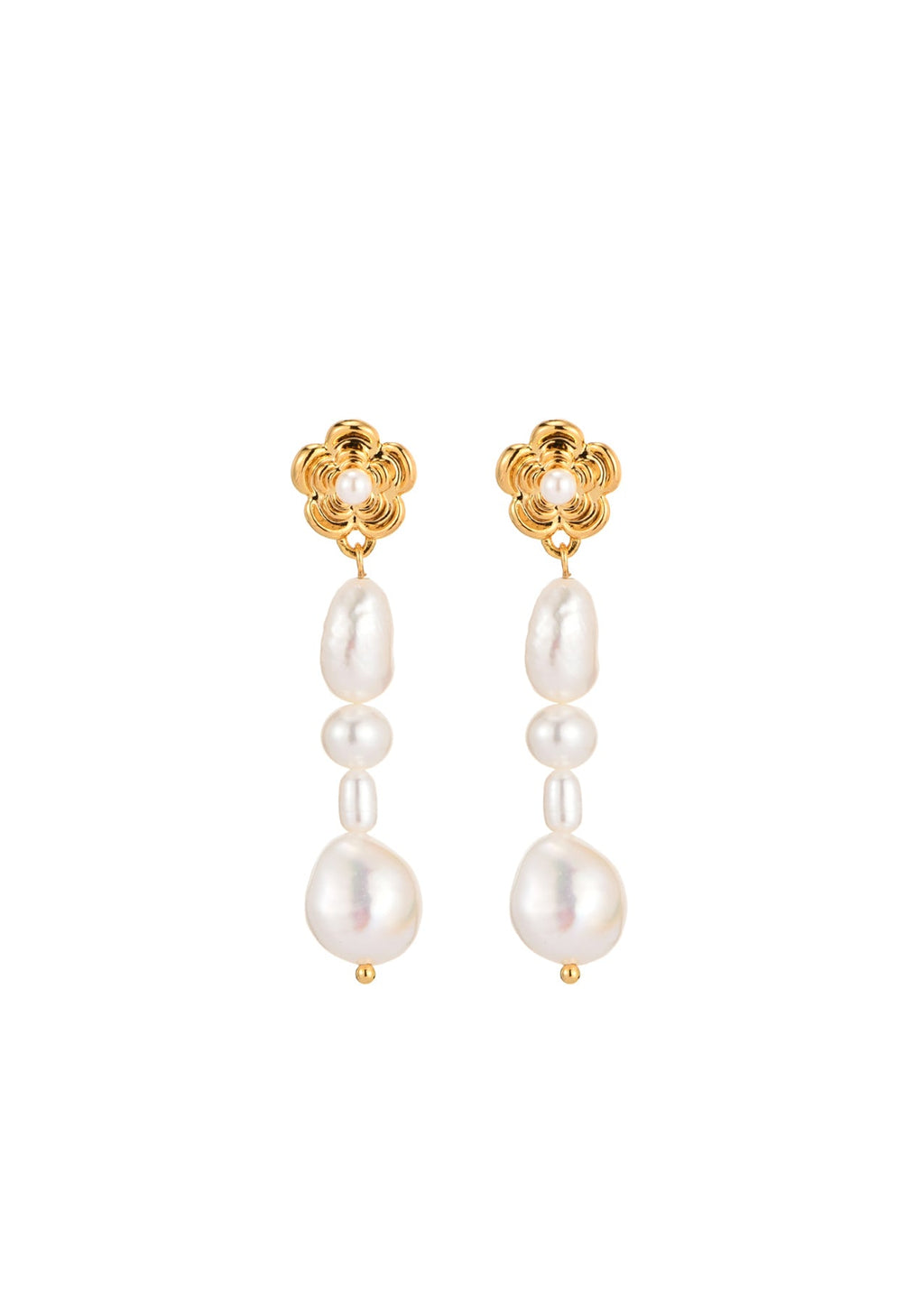 Fiona Flower Blooming Pearl Goldene Ohrringe