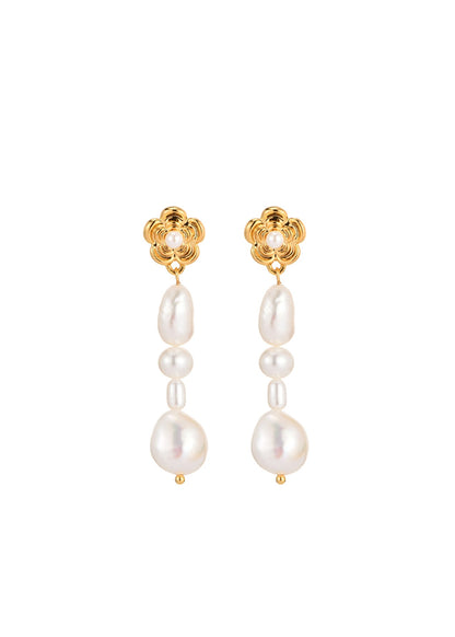 Fiona Flower Blooming Pearl Goldene Ohrringe