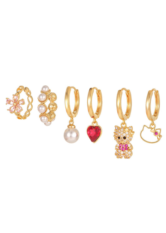 Kitty in Pink Love Romantisches Huggie-Ohrring-Set