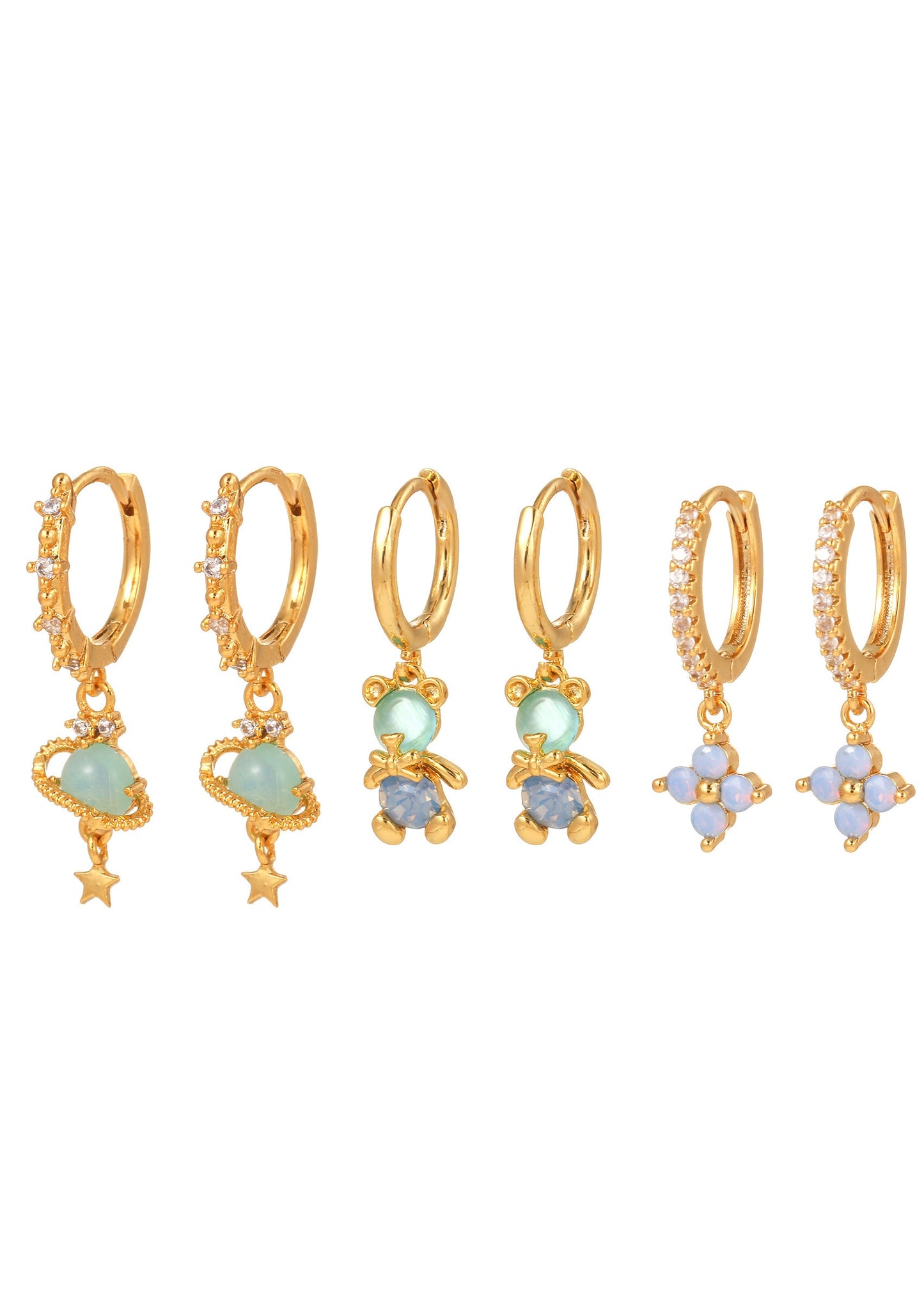 Set di orecchini Huggie Blue Bear Clover Universe