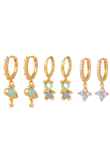 Set di orecchini Huggie Blue Bear Clover Universe