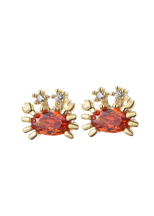 Glitzernde Ohrstecker „Petit Orange“ mit Krabbenmotiv