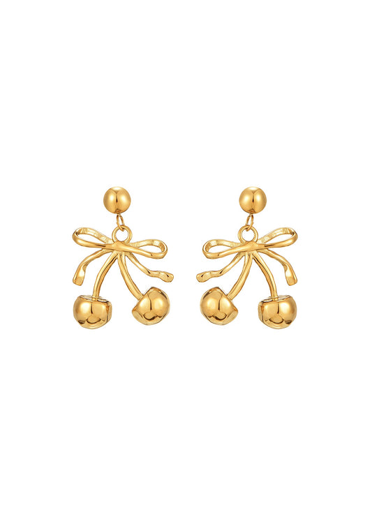 Happy Cherry Spring Golden Earrings