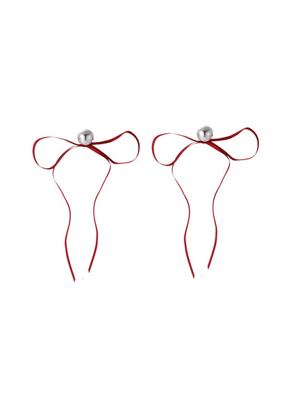 Orecchini lunghi con fiocco rosso