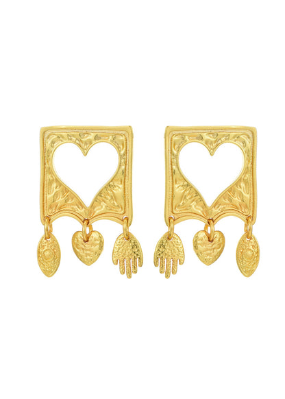 Amano Vintage Quadratische Herz Goldene Ohrringe