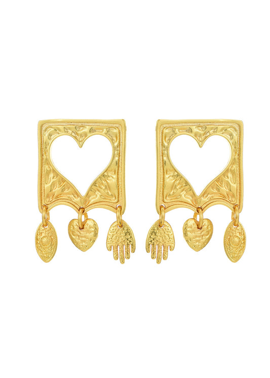 Amano Vintage Quadratische Herz Goldene Ohrringe
