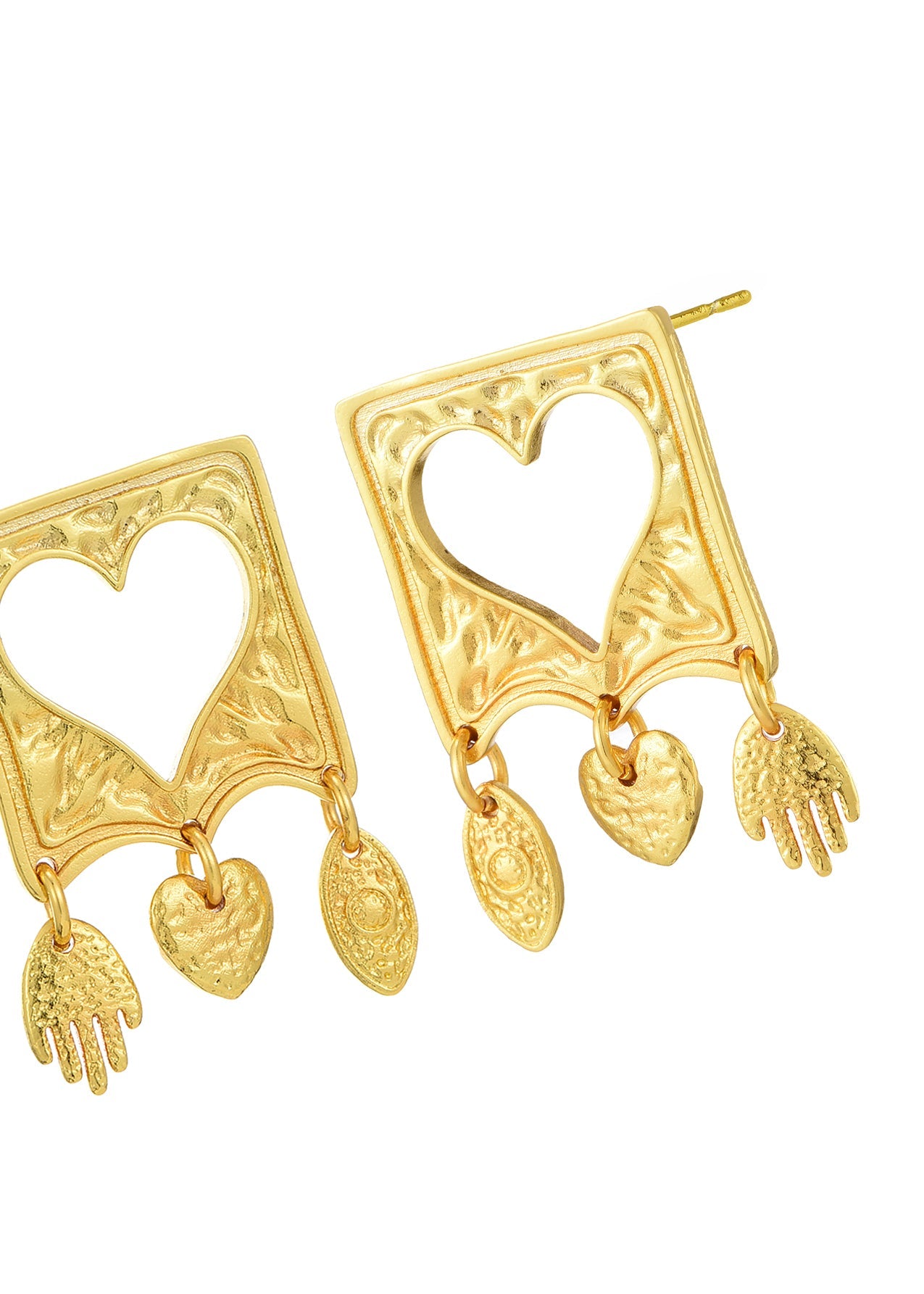 Amano Vintage Quadratische Herz Goldene Ohrringe
