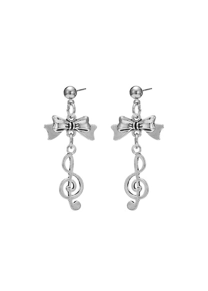 Melody Bow Silver Earrings