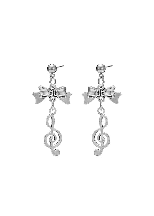 Melody Bow Silver Earrings