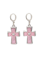 Diane Pink Silber Kreuz Ohrringe