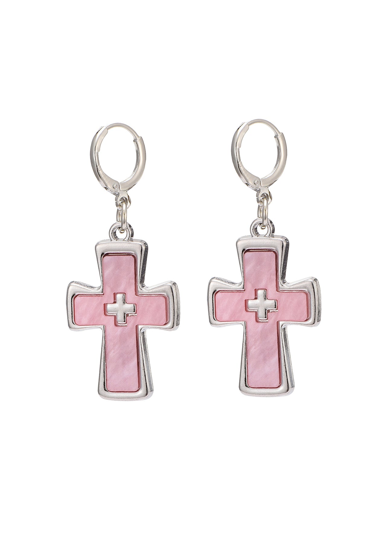 Diane Pink Silber Kreuz Ohrringe
