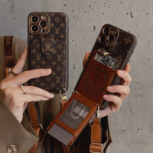 Custodia per telefono con supporto marrone per iPhone