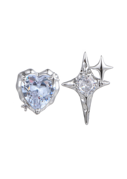 Strahlenherz- und Stern-Diamantohrringe