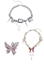 Mitternachtsuhr Y2k Grunge Silber Choker Halskette