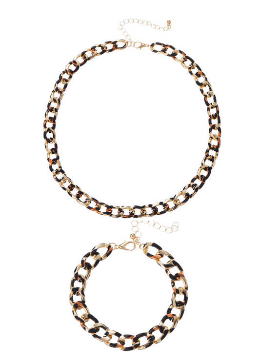 Leo Leopard Goldene Kette Halskette Armband Set