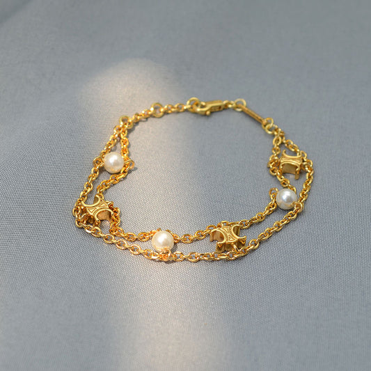 Golden Pearl Chain Bracelet