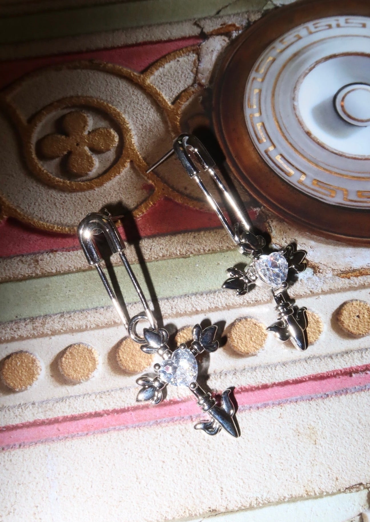 Fantasy Love Kreuz Herz Silber Ohrringe