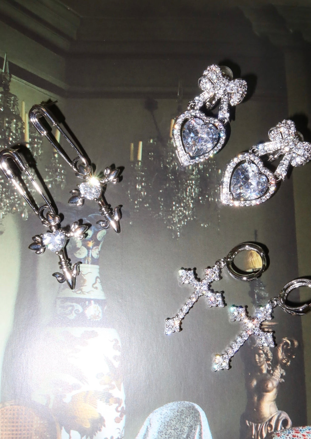 Fantasy Love Kreuz Herz Silber Ohrringe