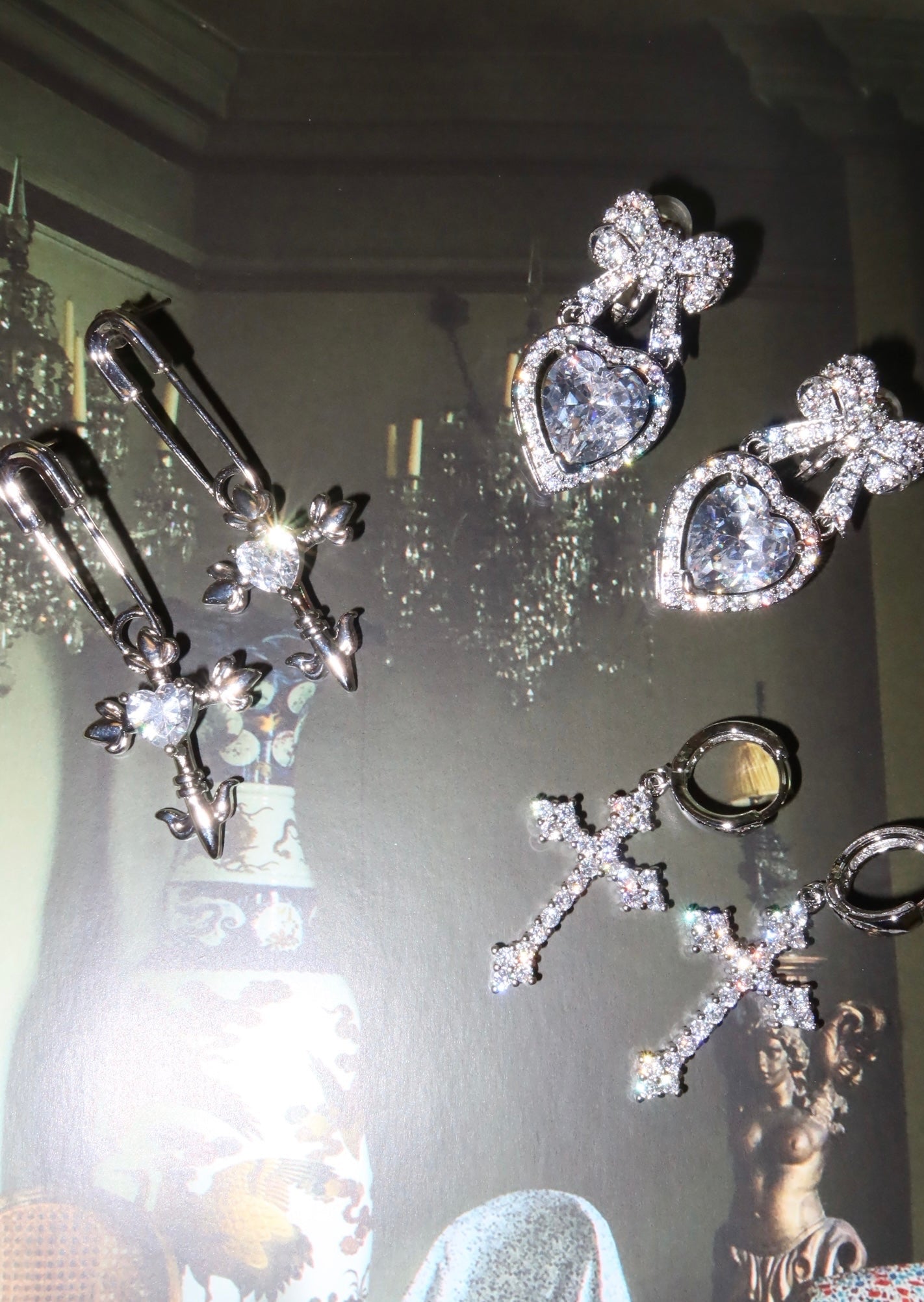 Fantasy Love Kreuz Herz Silber Ohrringe