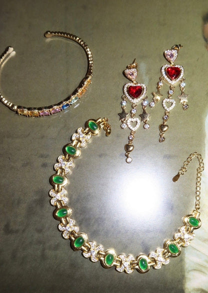 Amanne Goldene Ohrringe mit roten Herzen und Sternen