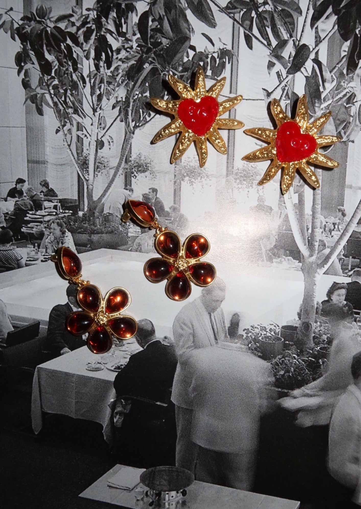 Mittsommer Orange Blume Vintage Ohrringe
