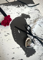 Valentinstag Schwarze Schleife Silber Herz Perlenkette