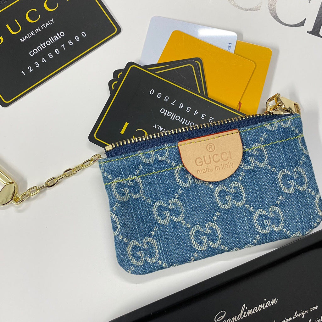 Trendy Denim-Karten-Münzgeldbörse mit Kette