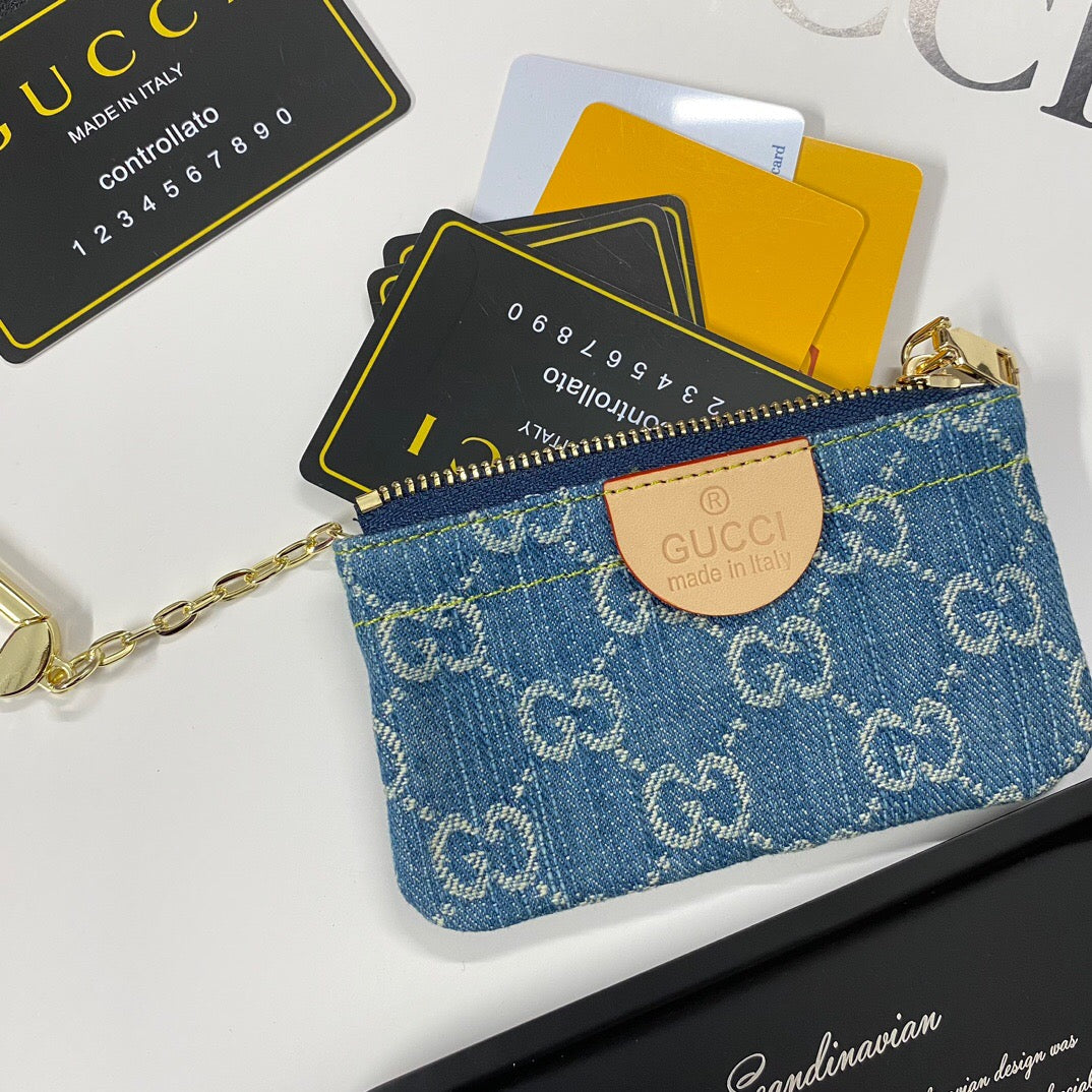 Trendy Denim-Karten-Münzgeldbörse mit Kette