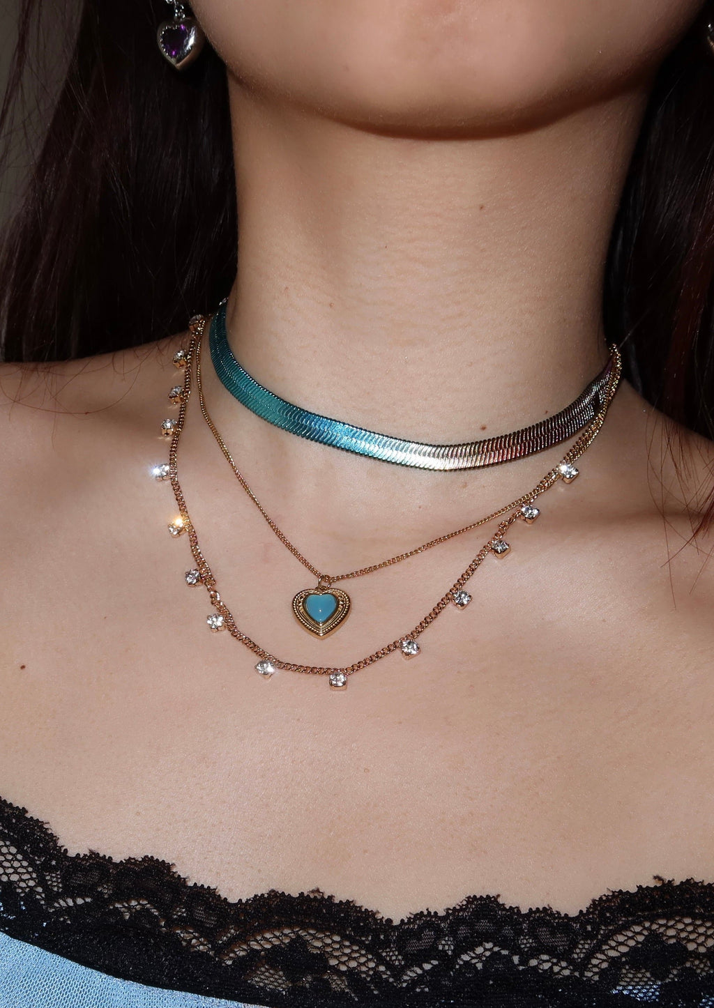 Collana dorata con cuore blu di Augusto
