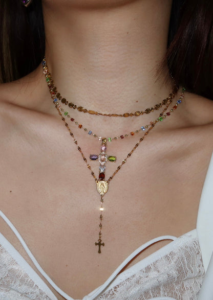 Collana dorata con croce di cristallo colorato Geraldine