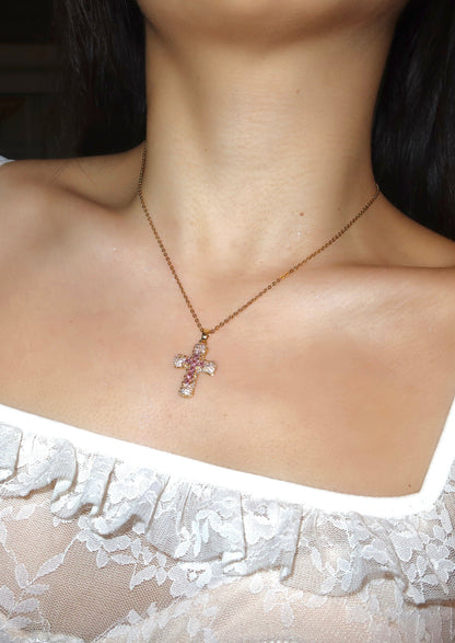 Fabrice Pink Cross Necklace