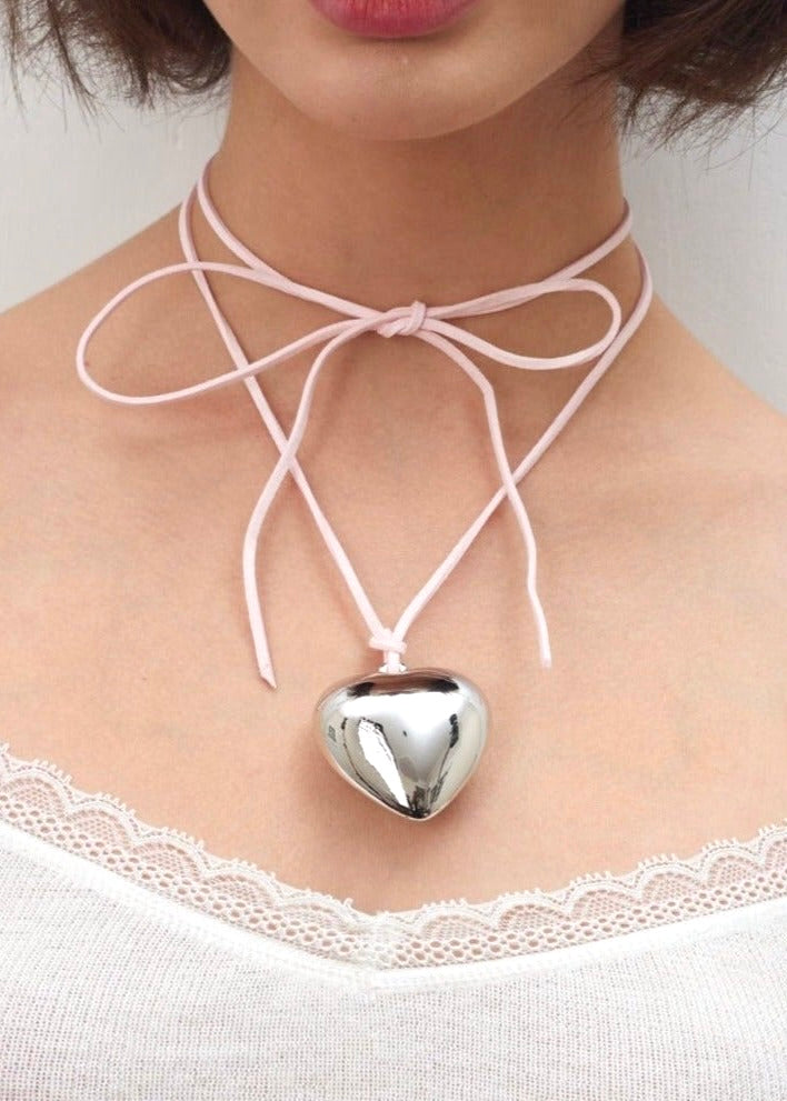 Collana a forma di cuore in velluto argento Isabelle