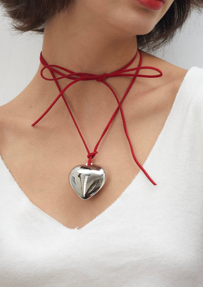 Collana a forma di cuore in velluto argento Isabelle