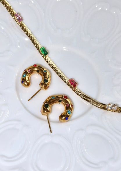 Wunderland Bunte Steine ​​Goldene Halskette
