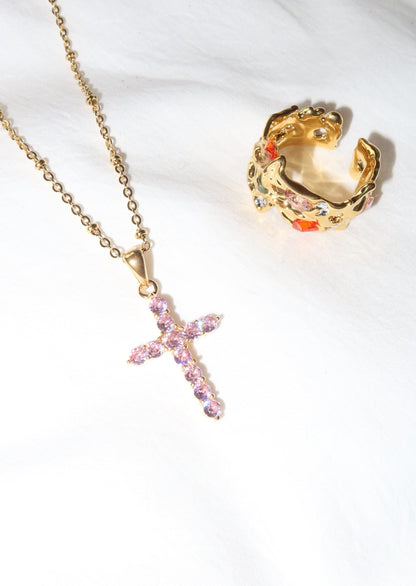 Grace Rosa goldene Kreuzkette