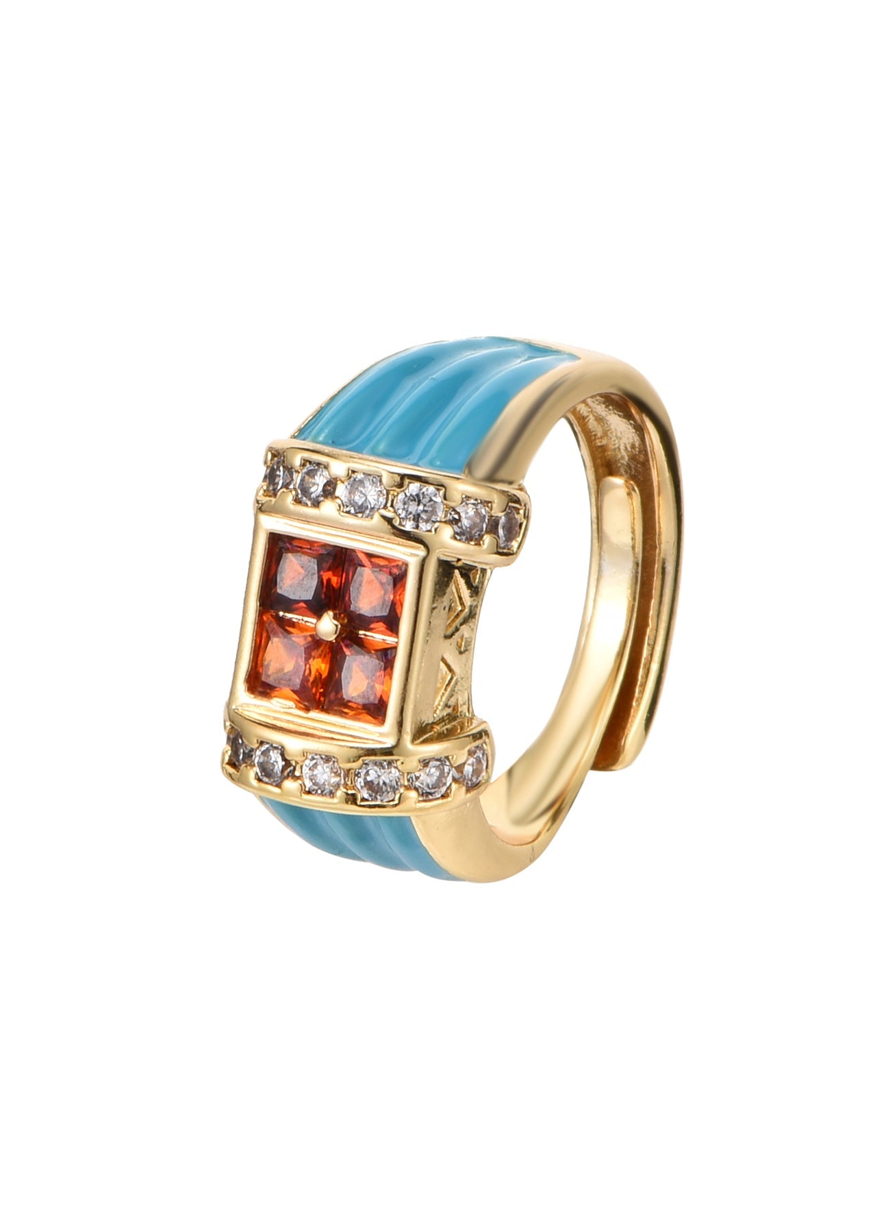 Anello vintage Manon arancione blu scintillante