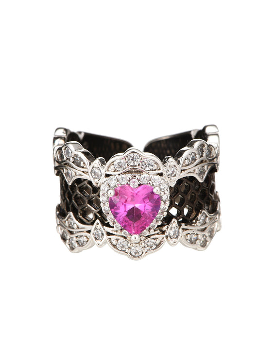 Anello gotico in argento con cuore rosa Elodie