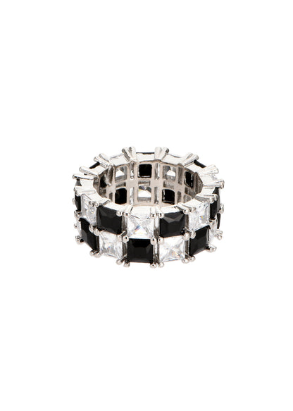 Noire Et Blanc – Verstellbarer, glitzernder Ring in Schwarz und Weiß