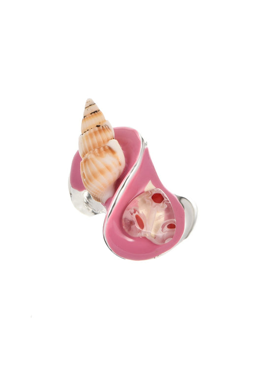 Vanna Pink Shell Heart Silver Ring