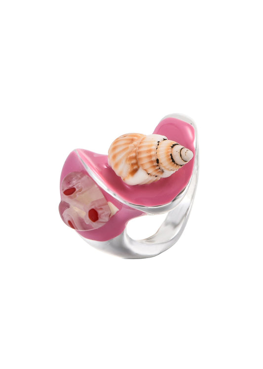 Vanna Pink Shell Heart Silver Ring