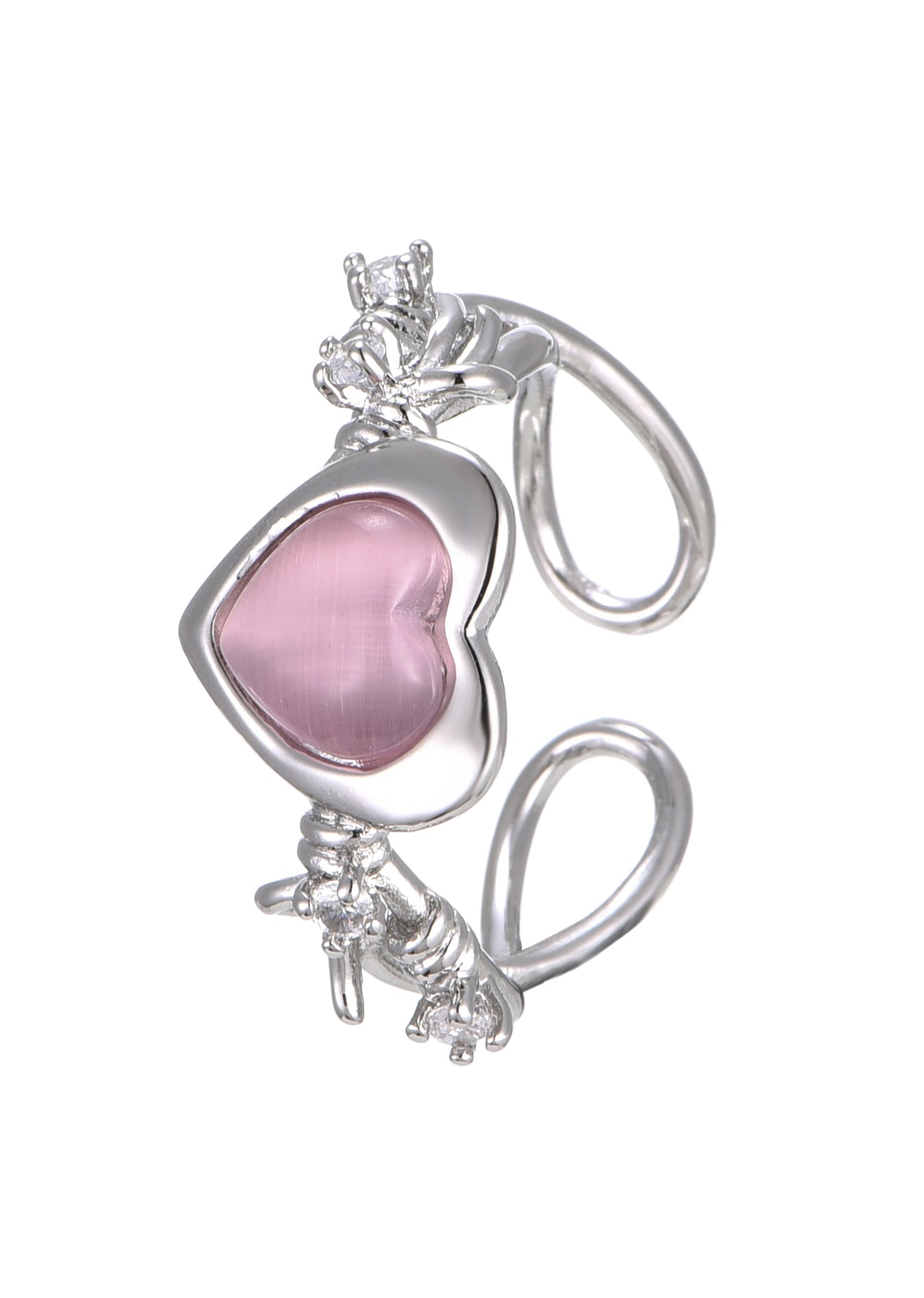 Anello Cyberlove in argento con cuore rosa