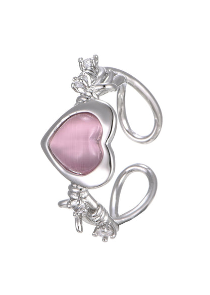 Anello Cyberlove in argento con cuore rosa