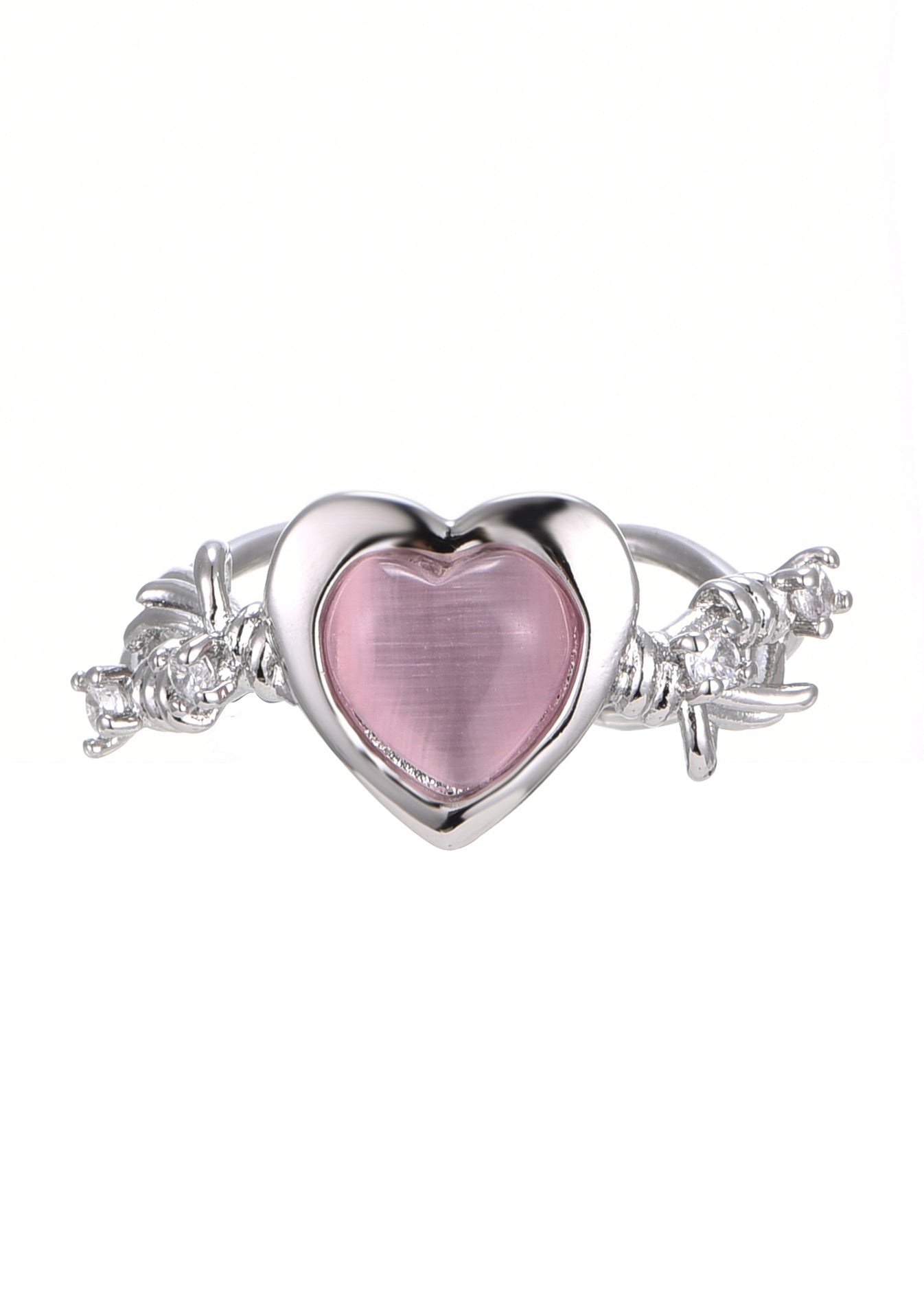 Anello Cyberlove in argento con cuore rosa