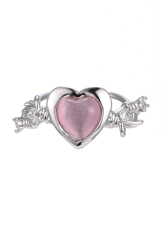 Anello Cyberlove in argento con cuore rosa