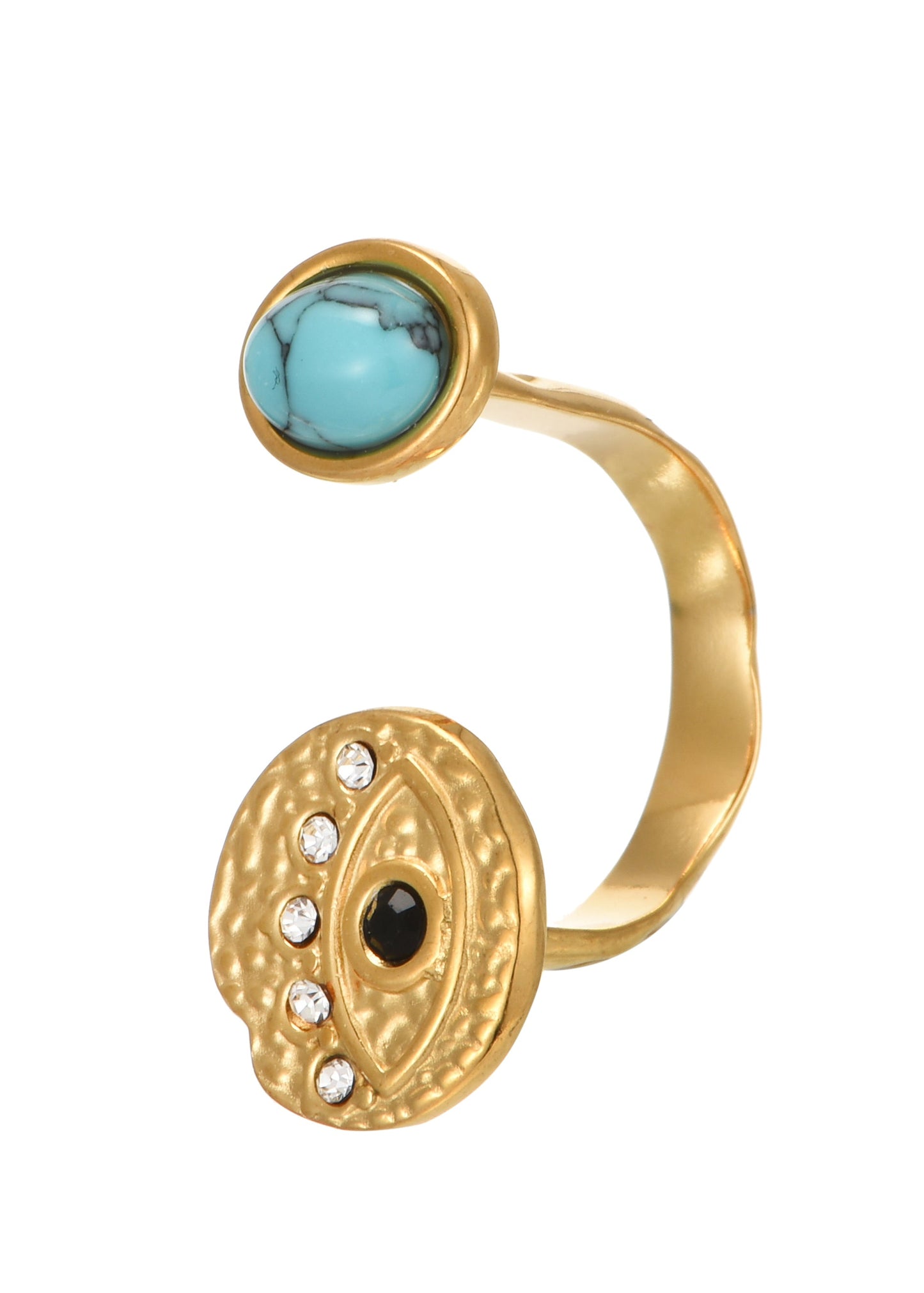 Anello dorato con pietra turchese "Occhio di Todd Wisdom"